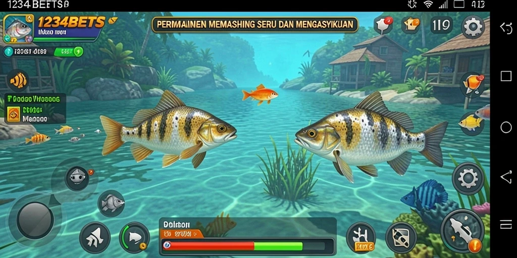 Tampilan permainan 1234BETS dengan aktivitas memancing yang seru.
