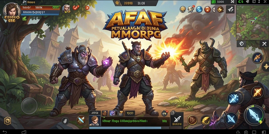 Screenshot AFAF menampilkan pertarungan epik antara pahlawan melawan monster.
