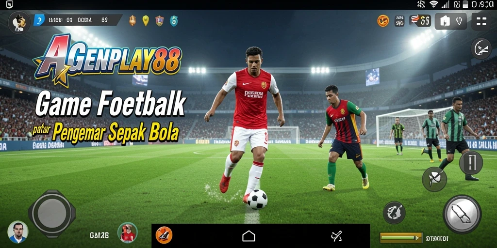 Screenshot utama AGENPLAY88 menampilkan aksi seru permainan sepak bola.