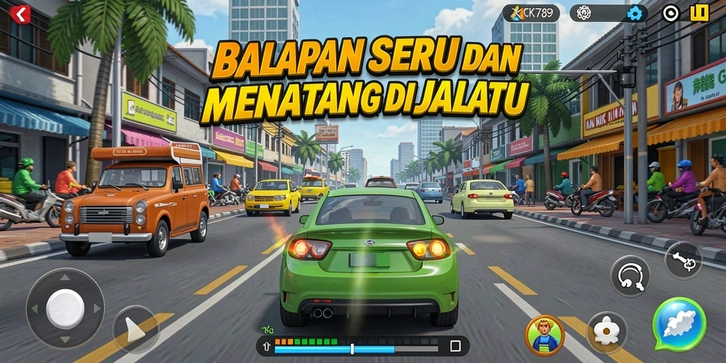 Tampilkan gameplay balapan seru CK789 dengan aksi cepat.