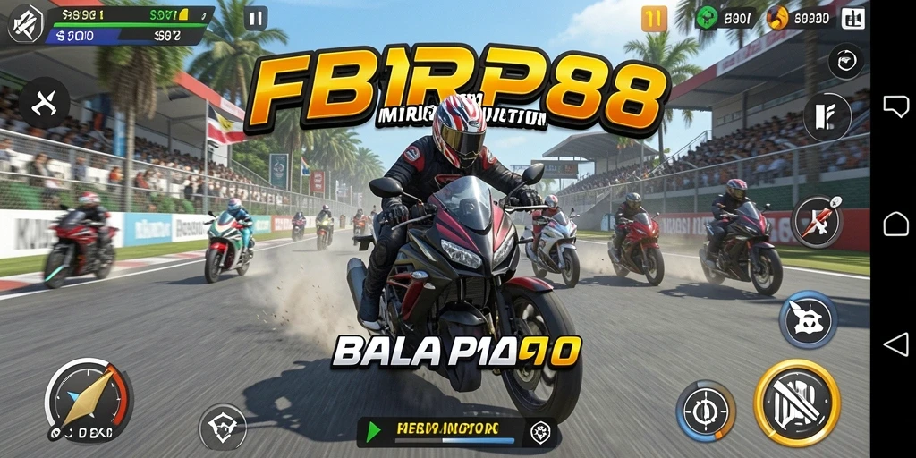 Screenshot FBRP88 menampilkan balapan motor yang mendebarkan di trek balap.
