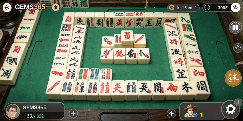 Tampilan gameplay seru GEMS365 Mahjong di layar