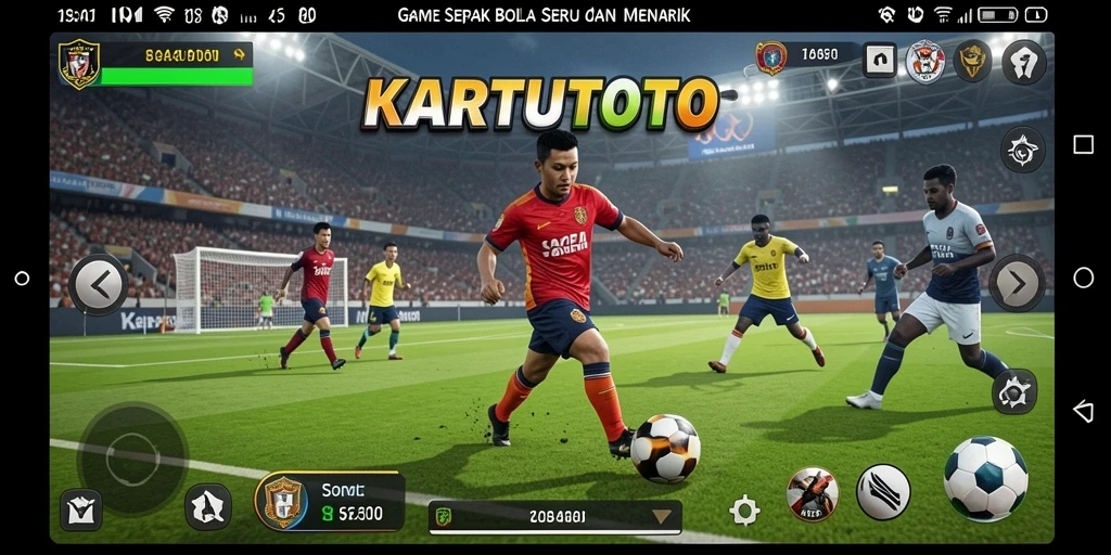 Screenshot KARTUTOTO menampilkan aksi seru di lapangan sepak bola.