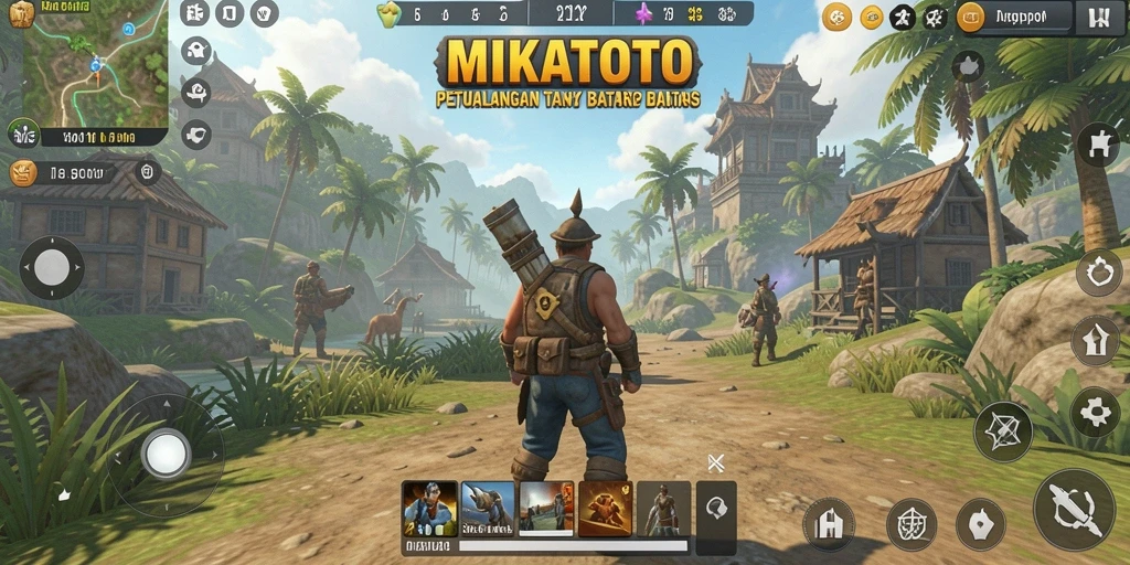 Screenshot dari gameplay MIKATOTO yang menggambarkan eksplorasi dunia terbuka.