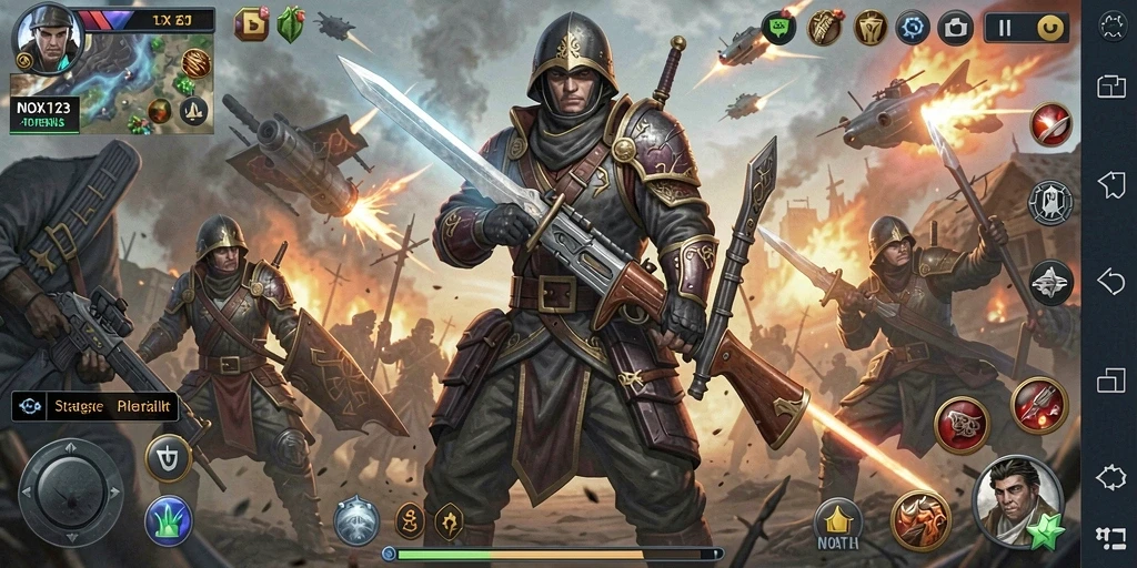 Tangkapan layar gameplay NOX123 menampilkan pertempuran epik dalam strategi.