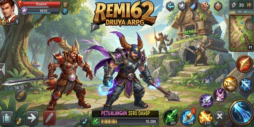 Tangkapan layar gameplay utama REMI62 yang menunjukkan aksi pertempuran seru.