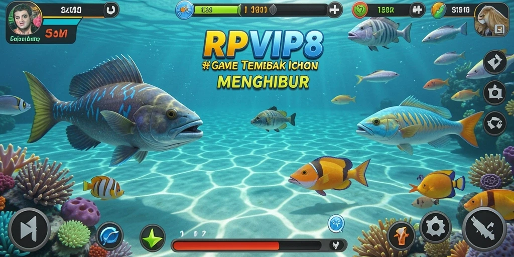 Tampilan screenshot RPVIP8 menampilkan aksi menembak ikan yang seru.