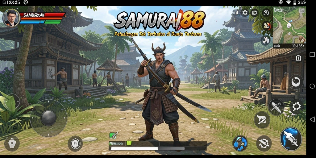 Tangkapan layar gameplay <strong>SAMURAI88</strong> menunjukkan dunia terbuka yang menakjubkan dengan aksi pertarungan.