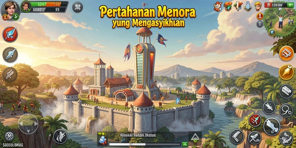 Tampilan gameplay SD107 dengan menara pertahanan yang menarik.