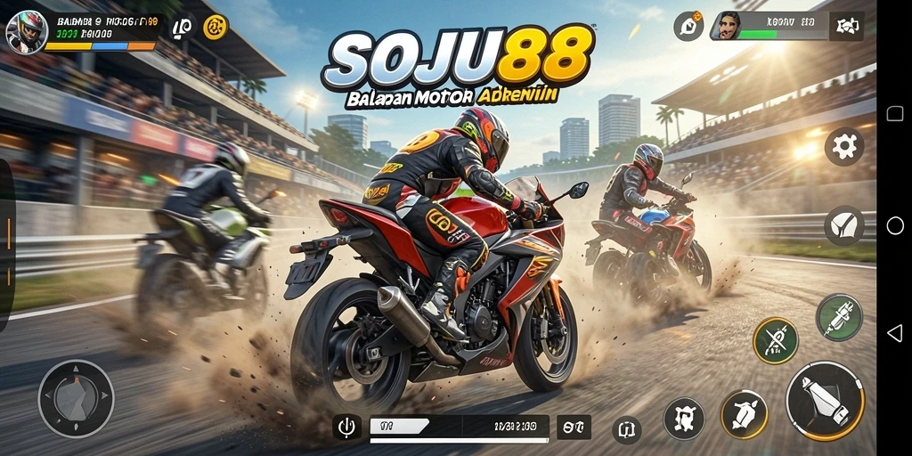 Gameplay mendebarkan dalam balapan motor dengan berbagai trek.