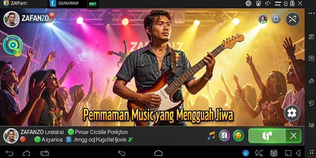 Screenshot ZAFANZO menampilkan pemain yang beraksi dalam permainan musik yang seru.